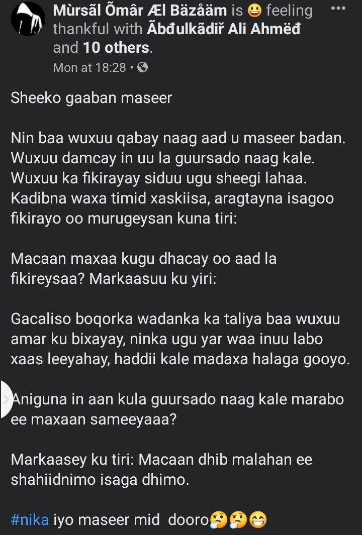 Mursal_O_Adan's tweet photo. Sheeko Ku hadleysa maseerka
#Shorts 
@MursalOmar13 https://t.co/sNHRoDu0Kp