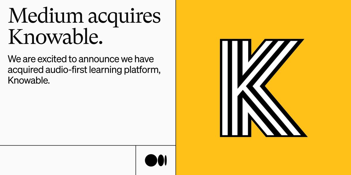 Medium's tweet photo. Bringing the power of audio to Medium with @knowablefyi. We like the sound of that.
https://t.co/R7cdpYfT3p https://t.co/rE0rROX5Jk