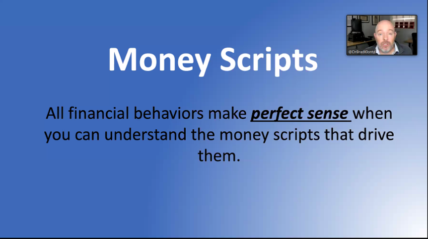 AFCPE's tweet photo. "Your outcomes in life are a direct result of your experiences with money." @DrBradKlontz #AFCPE2021 https://t.co/VqEVL4dItC