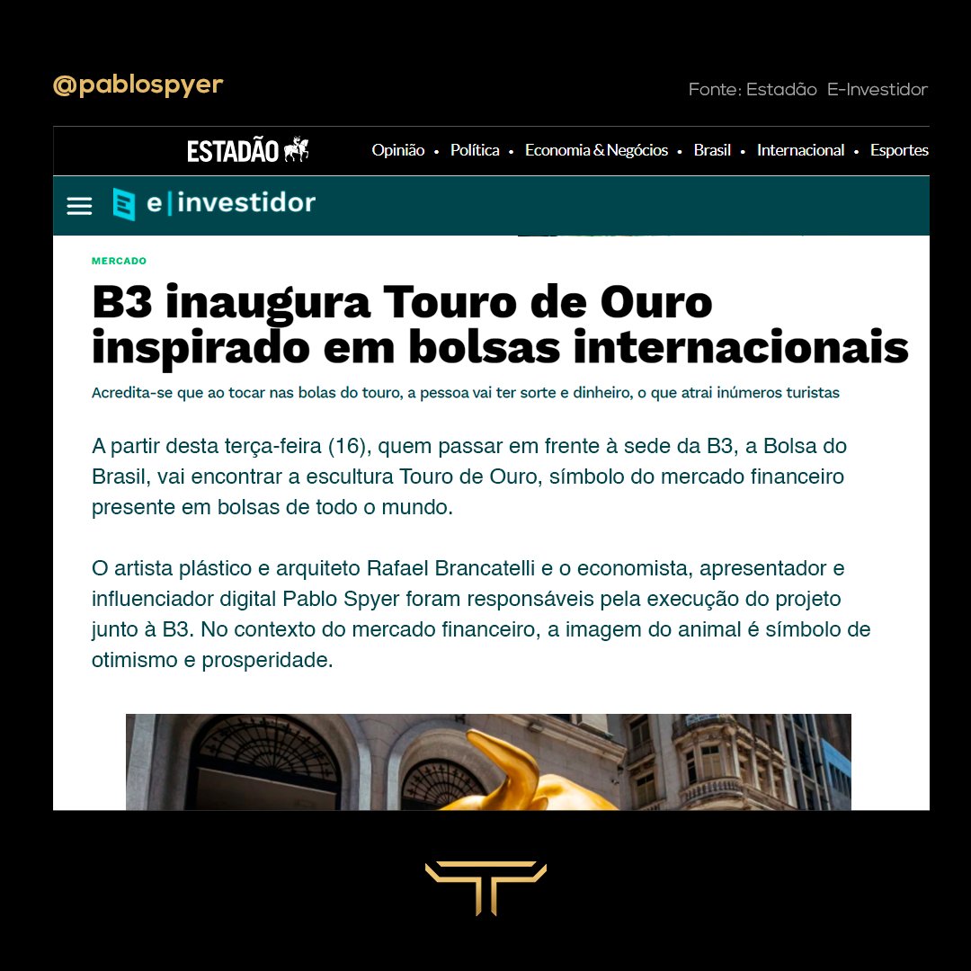 PabloSpyer's tweet photo. Touro de Ouro na mídia

#VaiTorurinho #TourodeOuronaB3 #Tourinho #b3 
@xpinvestimentos https://t.co/G6hUG9RDia