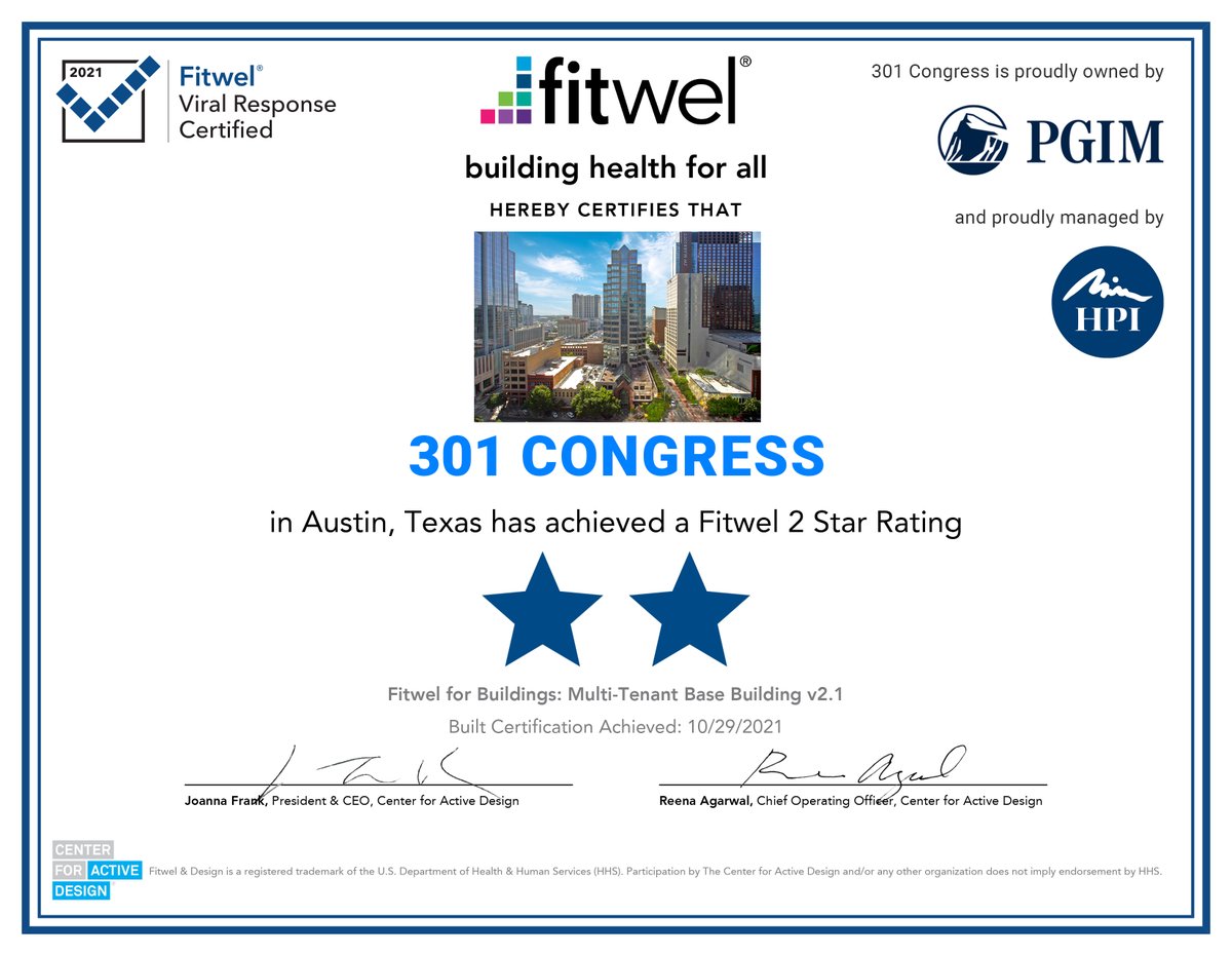 We are pleased to announce that <a href="/301congress/">301 Congress</a> has just been awarded a #Fitwel Two Star Rating by the Center for Active Design - 301congress.com