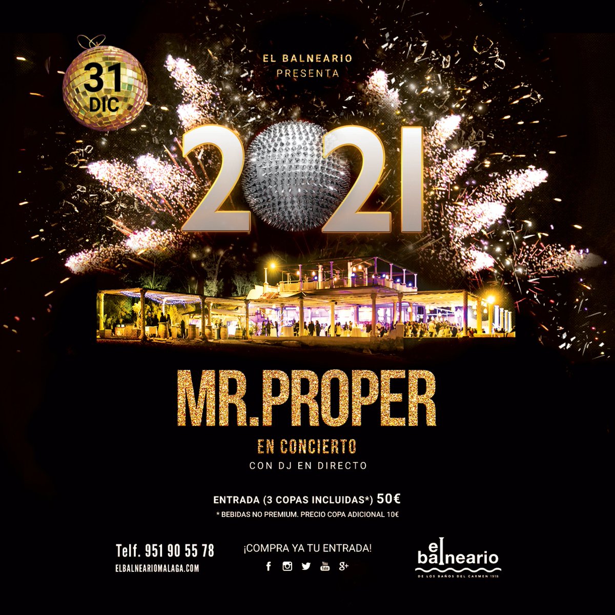 elbalnearioMLG's tweet photo. Nos lo habéis pedido mucho y aquí está… ¡nuestra fiesta de #Nochevieja! 🥳🎉 El 31 de diciembre tendremos #concierto de #MrProper con DJ 🎤🍾. Será a partir de las 12, por lo que entraremos en 2022 con mucha música para bailar toda la noche. ¡Compra ya tu entrada!
#elbalneario https://t.co/cuoTtMWR8v