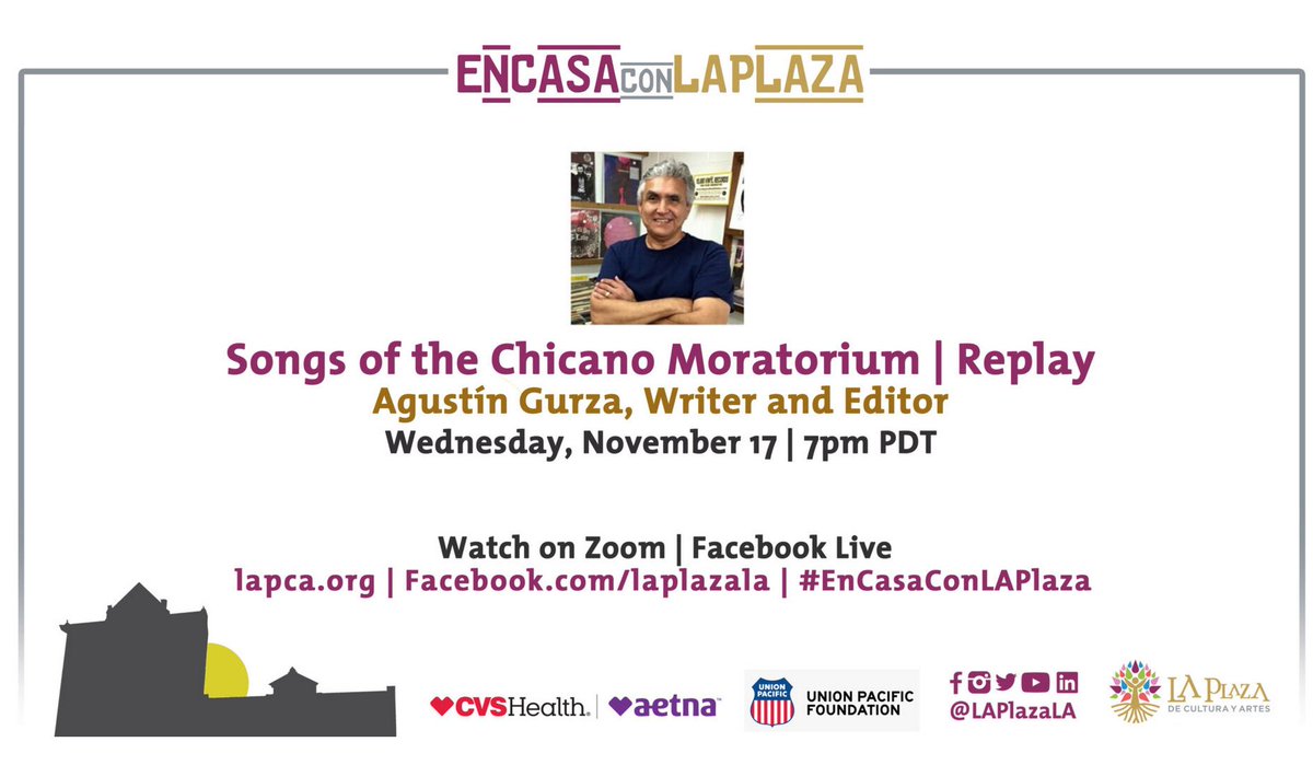 LAhistory's tweet photo. Wed @ 7pm: “Songs of the Chicano Moratorium” with Agustín Gurza, the writer & editor for UCLA’s Strachwitz #FronteraCollection of Mexican and Mexican American Recordings. @LAPlazaLA: https://t.co/UYuXOULgUW https://t.co/mhMiNS1MgV
