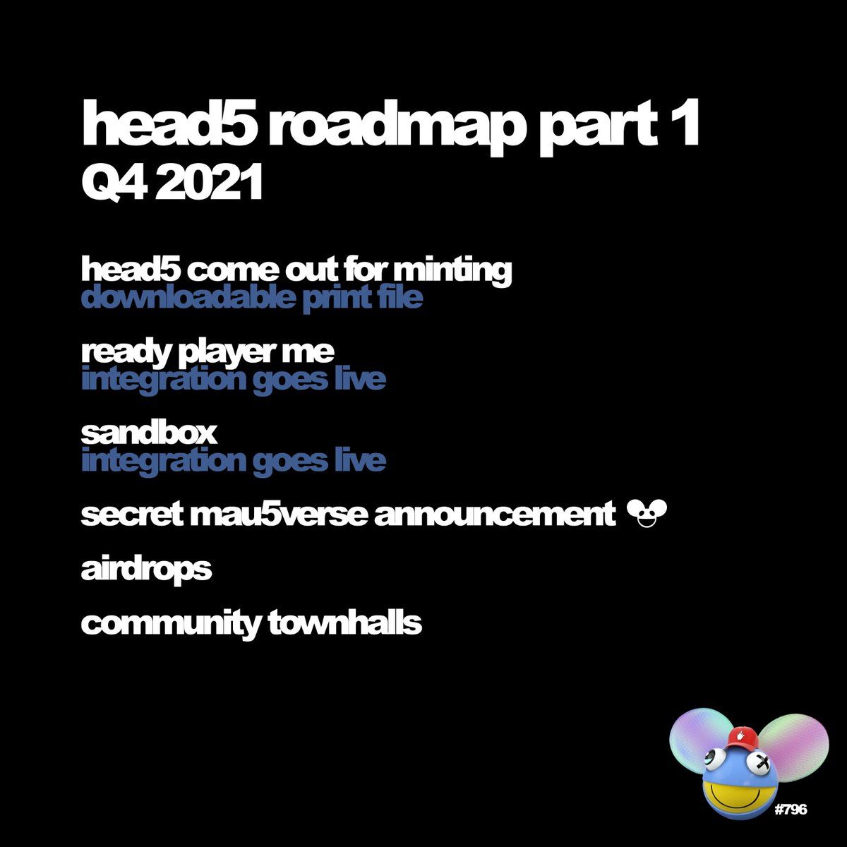 head5's tweet photo. A quick overview of our Q4 2021 roadmap. Stay tuned to find out what our secret mau5verse announcement is! https://t.co/mqwNN22cqb