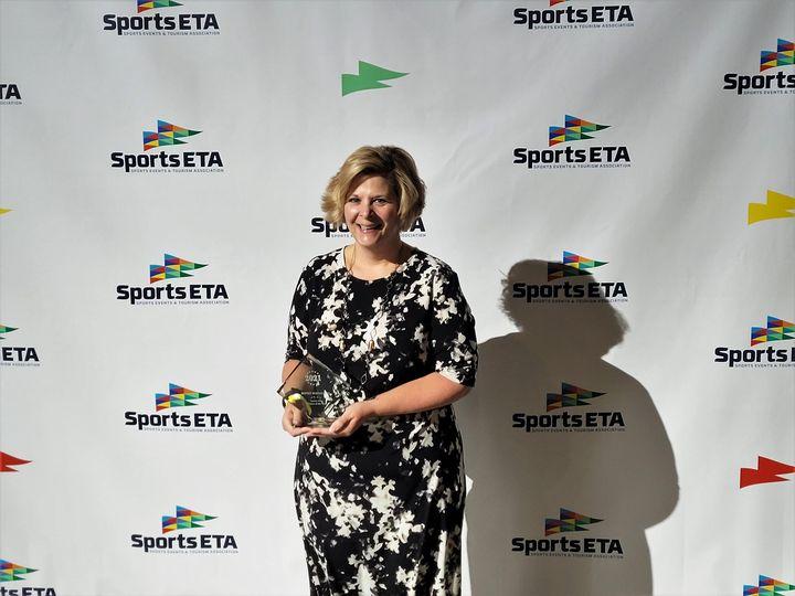 NCSportsAssoc's tweet photo. A huge congratulations to our own Bonny Bernat for being named the @Sports_ETA Woman of the Year! We are so proud of her well-deserved recognition! #SportsETA #sportsevents #visitws #competenc #competenorthcarolina #ncsports https://t.co/lBySfhyfVd