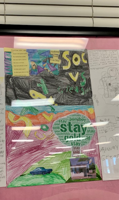 PGMS_Media's tweet photo. ...and we are learning all the time! Mrs. Taylor's Class, Room 112  read aloud and discussed The Outsiders by SE Hinton, and Frost's poem, "Nothing Can Stay Gold". They even memorized it and recited it. They did pictoral representations to share. https://t.co/cDLMcr7jAY