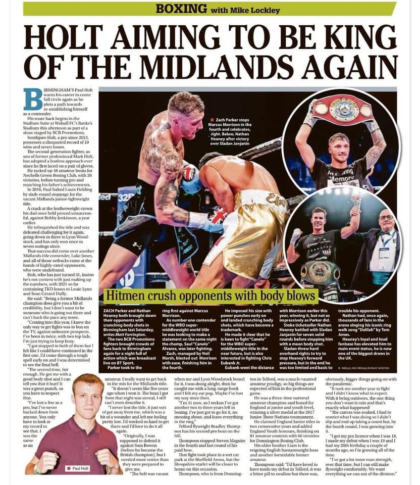 nechellsabc's tweet photo. A nice little write up in the Sunday Mercury about Paul Holt… 🥊💚 https://t.co/VfHdSSOUdx
