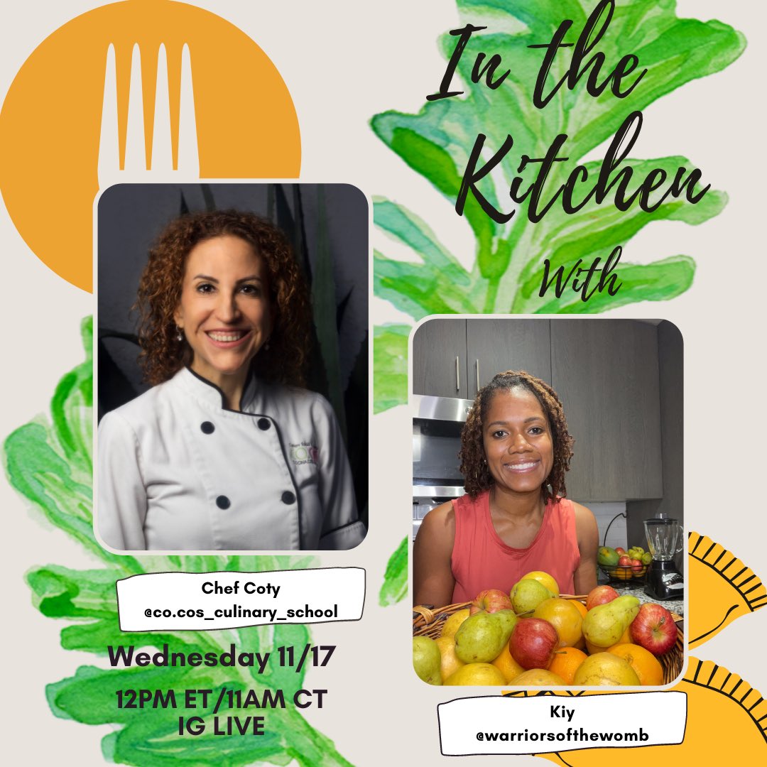 KiyonaMiah's tweet photo. Happening tomorrow 11/17 on IG Live @warriorsofthewomb we’re in the kitchen discussing nutrition and cooking 🧑‍🍳 #privatechef #cookingclasses #fibroidelimination #foodasmedicine https://t.co/G53ikY5vzM