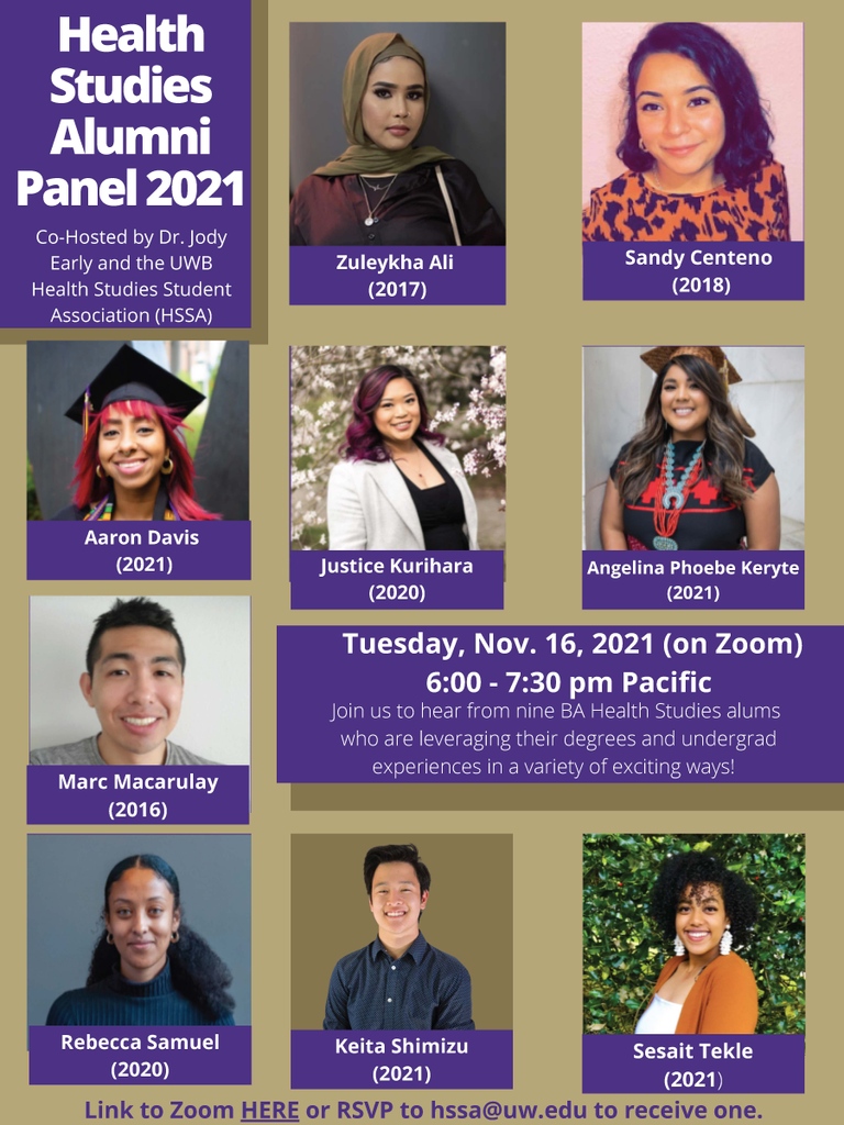 BothellAlumni's tweet image. Tonight! The Health Studies Alumni Panel features nine students sharing their experiences and leveraging their education in exciting ways!

Join via Zoom from 6:00 - 7:30 PM PST, and see the flyer attached for more specific information!

#uw #uwb #health #pnw #bothell #huskies