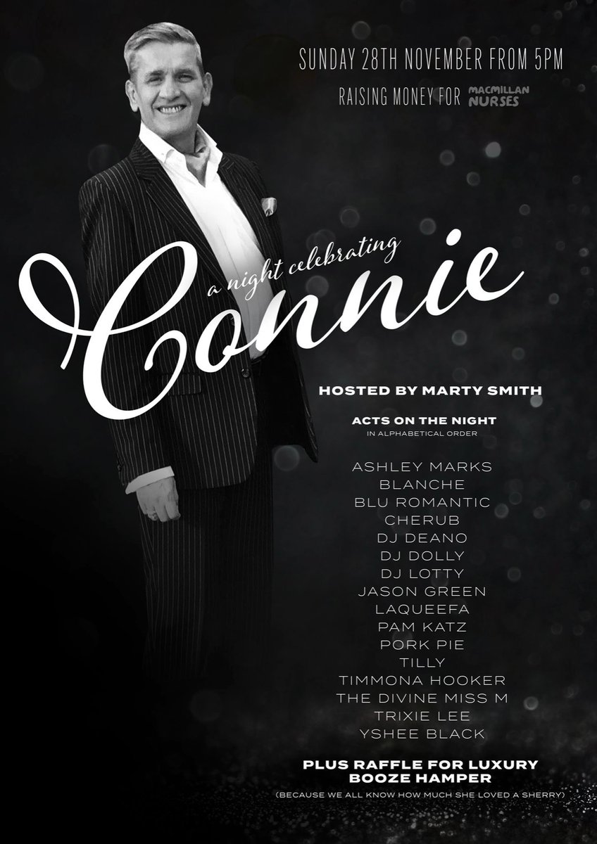 Village Inn Birmingham (@villagebrum) on Twitter photo REMEMBERING CONNIE 💚🌈
Join us at the <a href="/VillageBrum/">Village Inn Birmingham</a> on Sunday 28th November to celebrate the life of Connie and to raise money for <a href="/macmillancancer/">Macmillan Cancer Support</a>
Featuring <a href="/BlancheGMJS/">Trampy Ginger Orphan Bitch (Annie)</a> <a href="/CatzPam/">Pam Catz</a> <a href="/AmyLaQueefa/">Amy LaQueefa</a> <a href="/kingbluromantic/">Blü Romantic</a> <a href="/PorkElizabeth/">Pork Elizabeth Pie</a> <a href="/ysheeblack/">Yshee Black</a> Tilly and MORE
Event starts from 5pm! REMEMBERING CONNIE 💚🌈
Join us at the <a href="/VillageBrum/">Village Inn Birmingham</a> on Sunday 28th November to celebrate the life of Connie and to raise money for <a href="/macmillancancer/">Macmillan Cancer Support</a>
Featuring <a href="/BlancheGMJS/">Trampy Ginger Orphan Bitch (Annie)</a> <a href="/CatzPam/">Pam Catz</a> <a href="/AmyLaQueefa/">Amy LaQueefa</a> <a href="/kingbluromantic/">Blü Romantic</a> <a href="/PorkElizabeth/">Pork Elizabeth Pie</a> <a href="/ysheeblack/">Yshee Black</a> Tilly and MORE
Event starts from 5pm!