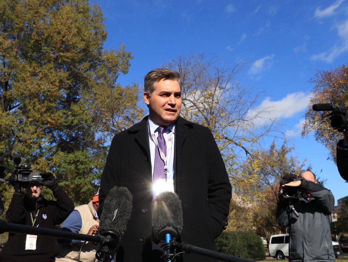 Acosta's tweet photo. Three years ago today a judge ordered the Trump WH to return my press pass. Still grateful for support from friends, colleagues and legal team led by @BoutrousTed and David Vigilante. Trump admin argued they could choose who reports from WH. Thankfully the judge wasn’t buying it. https://t.co/WF4cUSAsgk