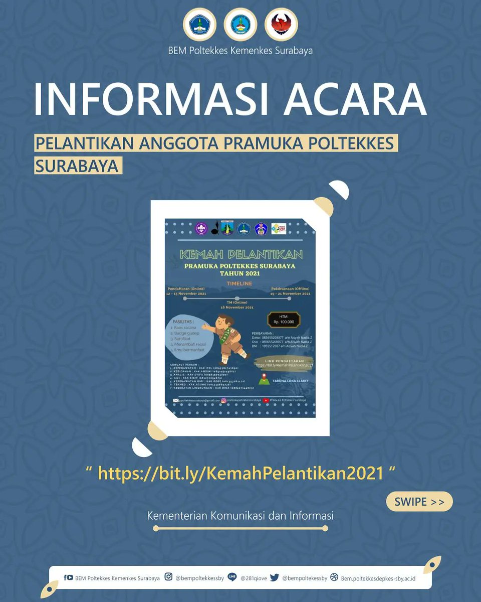 bempoltekessby's tweet photo. [PELANTIKAN ANGGOTA PRAMUKA POLTEKKES SURABAYA]

Assalamualaikum wr.wb
Salam Pramuka👏👏👏
Hallo Calon Anggota Baru Pramuka Poltekkes Surabaya👋 https://t.co/rUvoC79dBf
