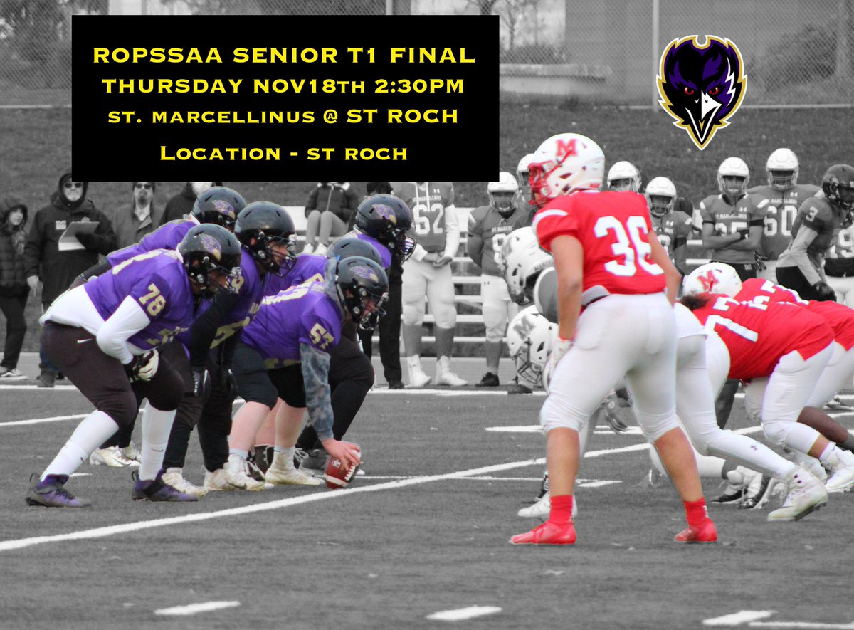 rochfootball's tweet photo. 🏆Ropssaa T1 Championship Game
🏈 St Roch vs St Marcellinus
🗓 Thursday Nov 18th
⏰2:30pm
📍St Roch https://t.co/S6qYSBJhxb