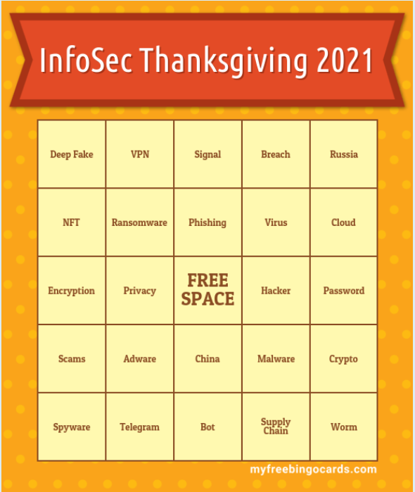 Don't dread having #InfoSec related conversations during #Thanksgiving next week, turn it into a game! Create your own or get more of this one here: mfbc.us/m/jnh4dvv