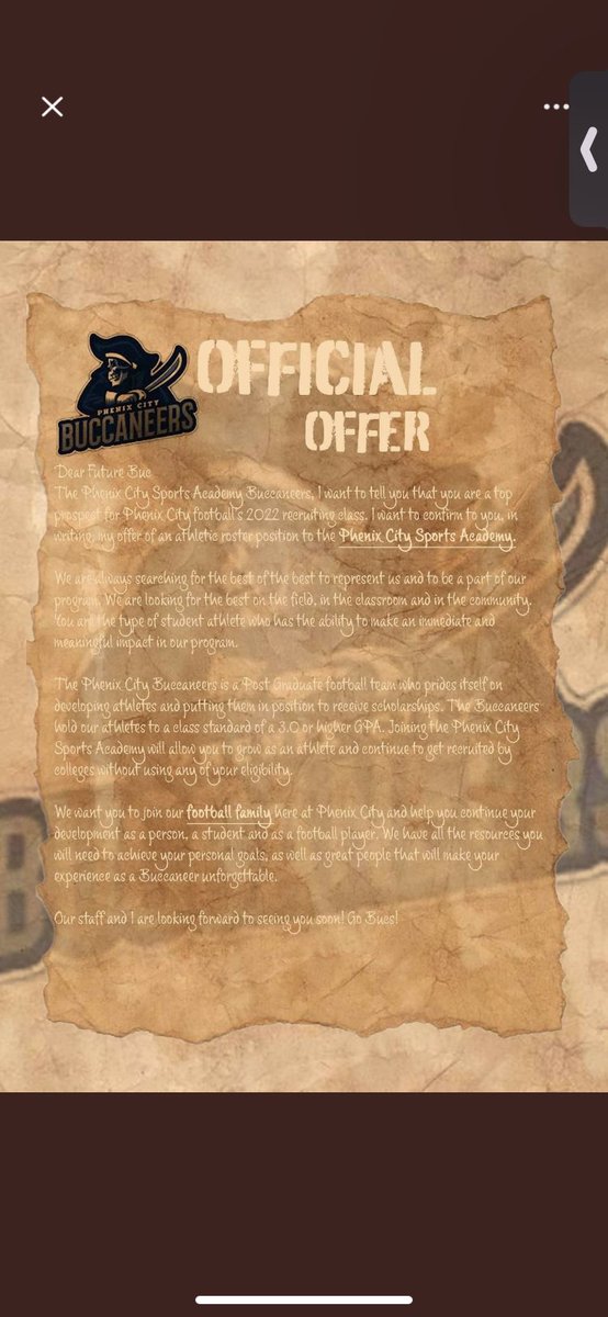 mckichen's tweet photo. I’m Blessed to receive my 2nd offer from Phoenix City Buccaneers @PhenixCity_Bucs @coachJ_bucs @theleegenerals @tiffani418 https://t.co/2waC08gP5V