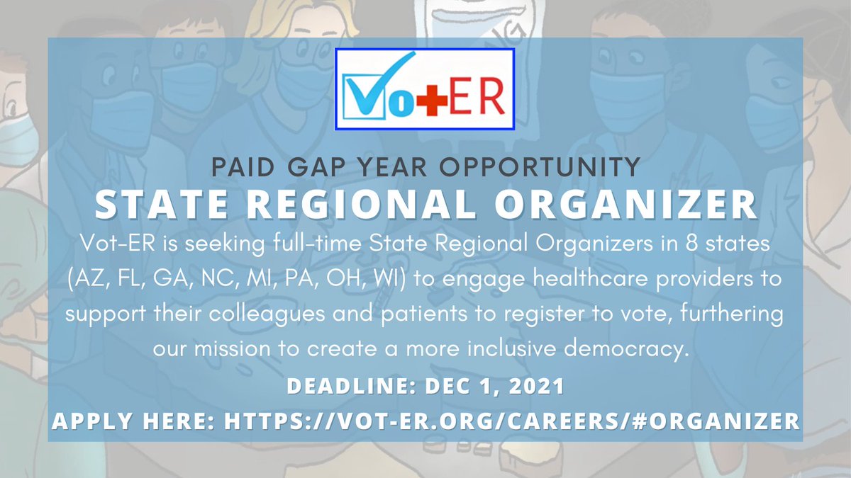 📢Our allied partner <a href="/Vot_ER_org/">Vot-ER</a> has an excellent paid gap year opportunity for students interested in the intersection between democracy and health! More details and application can be found here: vot-er.org/careers/#organ… #healthpolicy #premed #medicalschool #advocacy