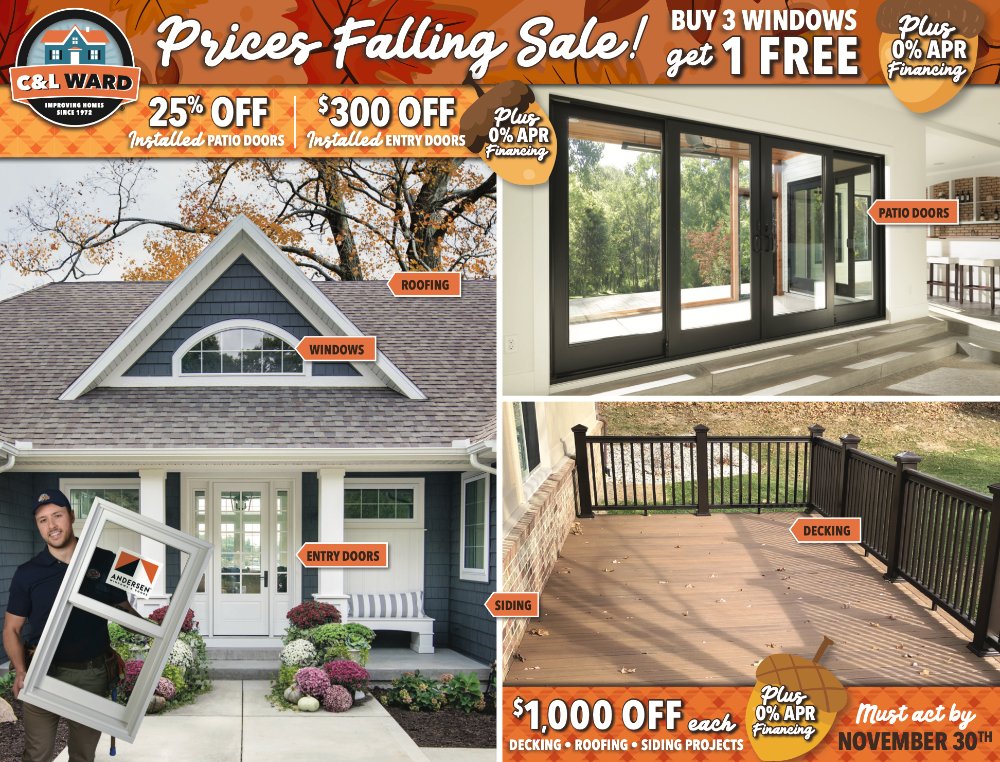 CandLWARD's tweet photo. Prices Falling Sale 🍁 Andersen Windows, Patio Doors, &amp; More - https://t.co/XoNk7XHXRs https://t.co/iFomyfwkCt