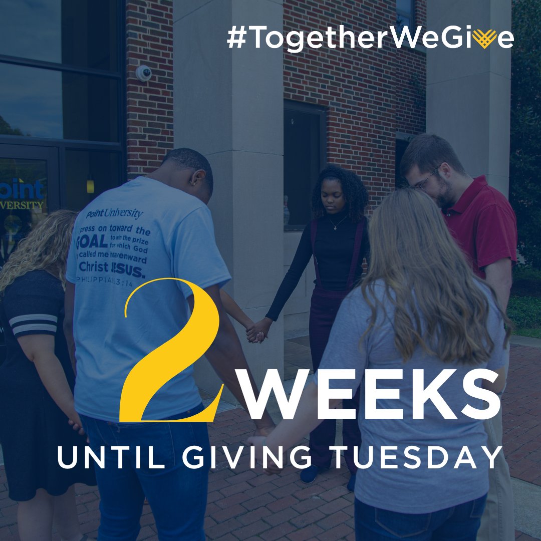 Giving Tuesday is just 2 weeks away! How will you be celebrating? Join Point University all day on November 30 as we strive to reach our highest point together! Learn more and give at point.edu/givingtuesday. #TogetherWeFly #TogetherWeGive