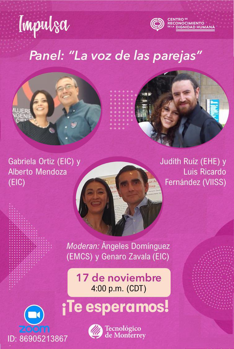 jpmurra's tweet photo. Por si fuera de su interés participar en panel "La voz de las parejas", parte de las iniciativa #RedImpulsa de @DignidadHumanaC, que busca lograr una mayor igualdad de género. Colegas del Tec comparten su experiencia de apoyare como parejas. Zoom ID: 86905213867 https://t.co/LYtuK4ob42