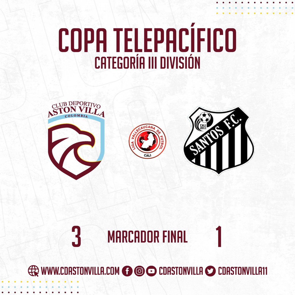 cdastonvilla11's tweet photo. 𝗜𝗠𝗣𝗢𝗥𝗧𝗔𝗡𝗧𝗘 𝗩𝗜𝗖𝗧𝗢𝗥𝗜𝗔 𝗘𝗡 𝗖𝗢𝗣𝗔 𝗧𝗘𝗟𝗘𝗣𝗔𝗖𝗜́𝗙𝗜𝗖𝗢 🏆⚽️🦅🔥
Hanser Angulo y Yeiner Rentería con doblete comandaron la victoria de nuestra categoría de III División sobre el cuadro Santos FC.
#SomosAstonVilla #VamosAston #CopaTelepacífico2021 https://t.co/e3ls0xD3zZ