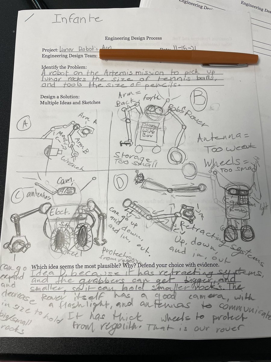 Wingtweets's tweet photo. @SharonElemS 4th Grade Enrichment-Starting our engineering design process to build a robotic arm to pick up lunar rocks and tools for a NASA Artemis mission and use our SPIKE Prime LEGO robotic kits! Great start-can’t wait to see their prototypes! https://t.co/I5oj8eibn0