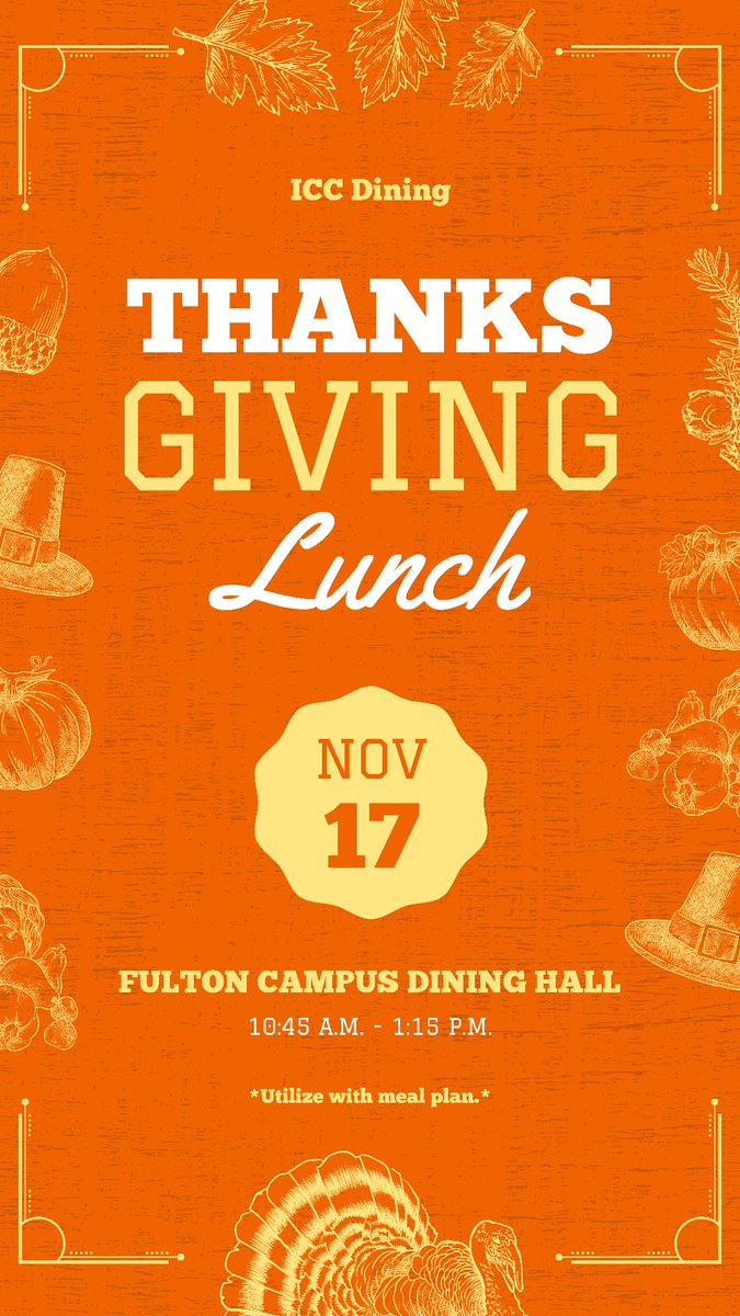icc_dining's tweet photo. HAPPY (early) THANKSGIVING!!! 🦃

Take a break from finals &amp; come enjoy a home cooked Thanksgiving meal with us at ICC Dining! #icc #TheBestStartHere #Thanksgiving https://t.co/NTHVq55L5L