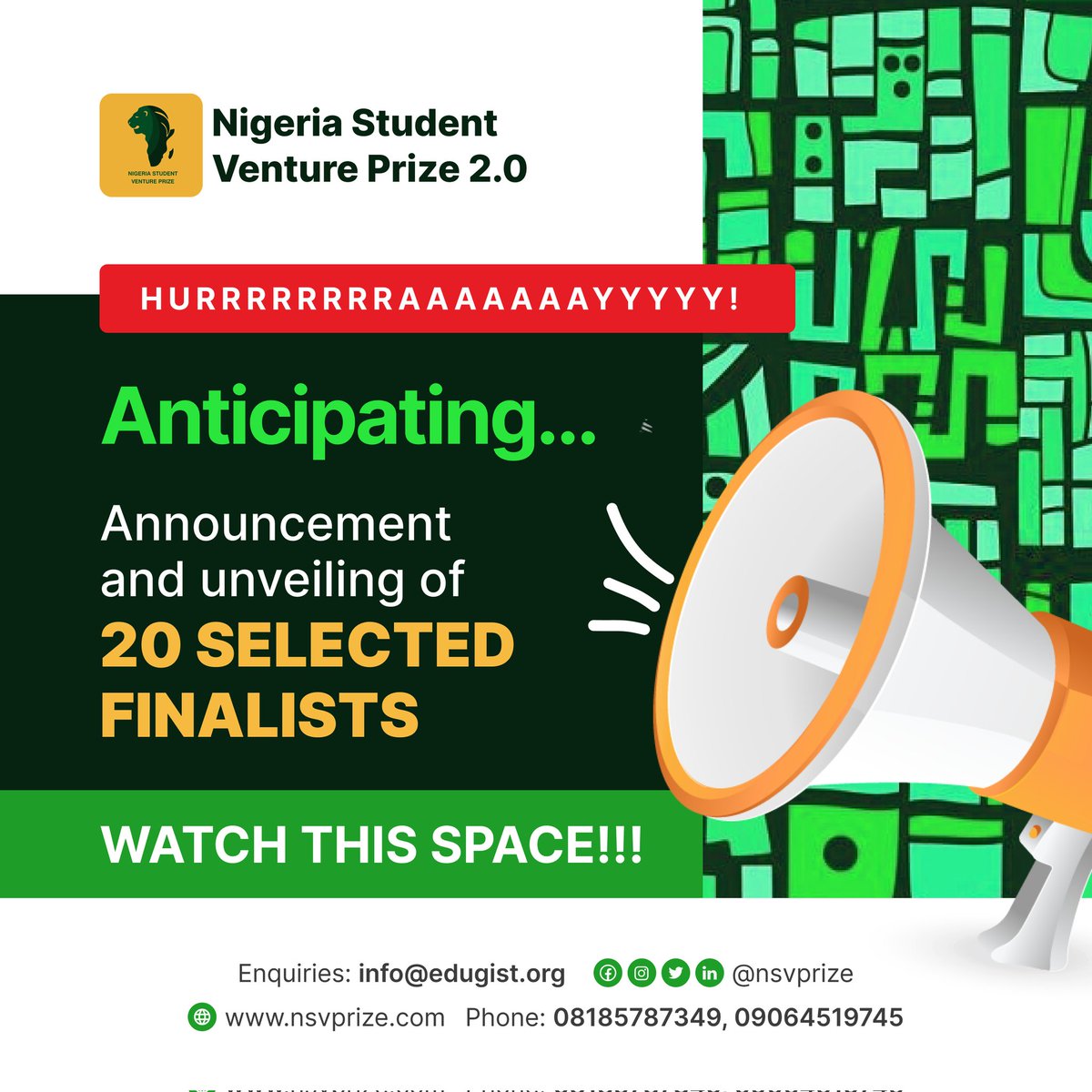 nsvprize's tweet photo. Thousands of amazing applications received from over 30 universities across the country but who are the people that made it as finalists of the #NSVP for 2021?
Watch this space as we unveil them!!!
#entrepreneurship #Students https://t.co/8A12DiaXPy