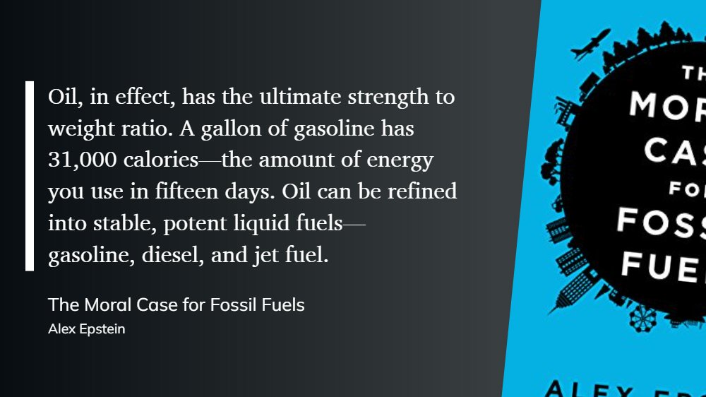 thePlugWeekly's tweet image. Love @AlexEpstein's analogy of for #energydensity. 

With the ultimate strength-to-weight ratio, #oil (and other #fossilsfuels) aren't going away anytime soon.