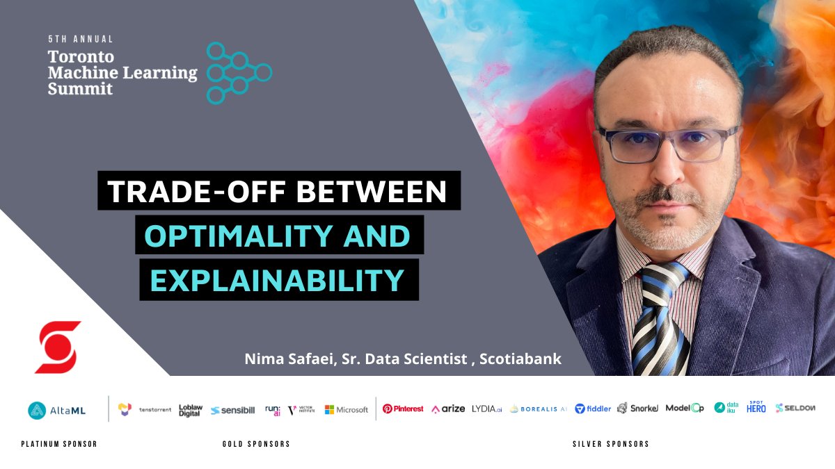TMLS_TO's tweet image. Nima Safaei, Sr. Data Scientist @Scotiabank will discuss the trade-off between #model explainability and accuracy. 

Know more about this interesting discussion during his talk at #TMLS2021 tomorrow.

Get access here: bit.ly/TMLS2021

#MachineLearning #AI #DataScience