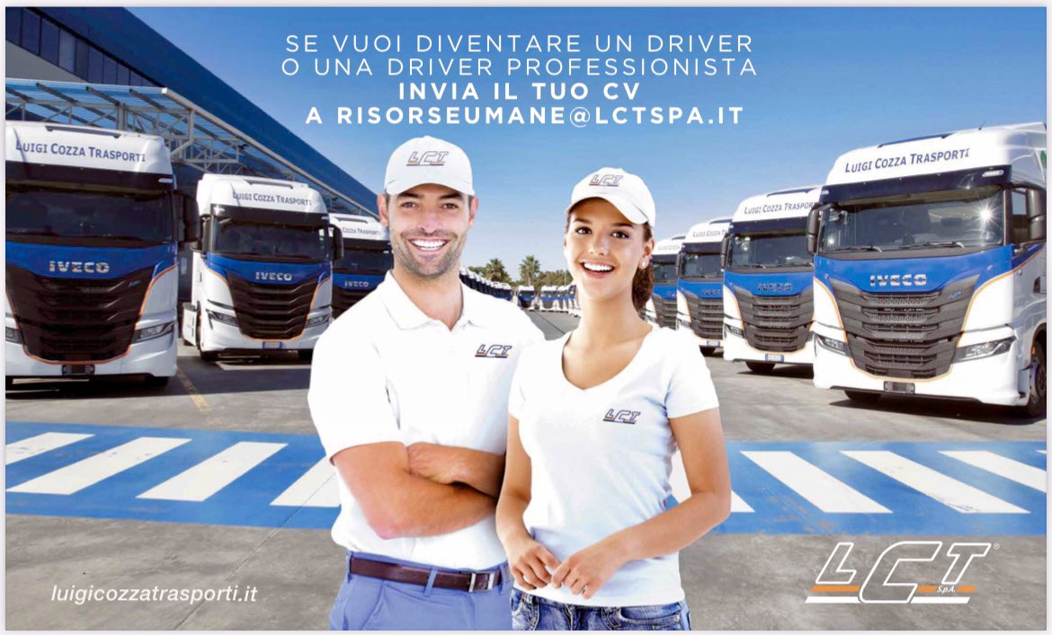 LctSpa's tweet photo. Vuoi diventare o sei già un Driver professionista? LCT SpA crea nuovi posti di lavoro. 
Incrementiamo la ns. Flotta con 60 nuovi trattori stradali e 15 motrici (patente C).
Le posizioni sono aperte per: Sicilia, Campania, Lazio e tutto il nord Italia.  
risorseumane@lctspa.it https://t.co/DzhEUKVM9n