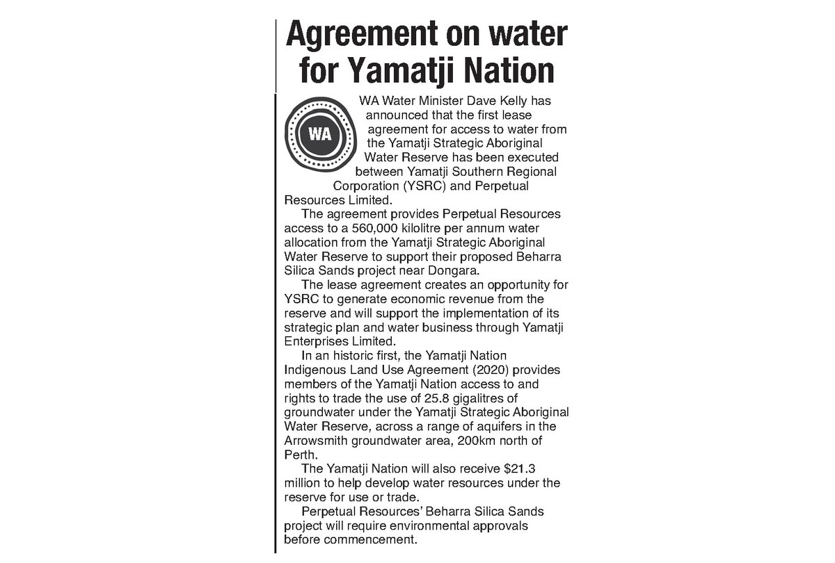 Coverage of our landmark water agreement with the Yamatji Southern Regional Corporation in the <a href="/KooriMailNews/">Koori Mail</a> 🗞️