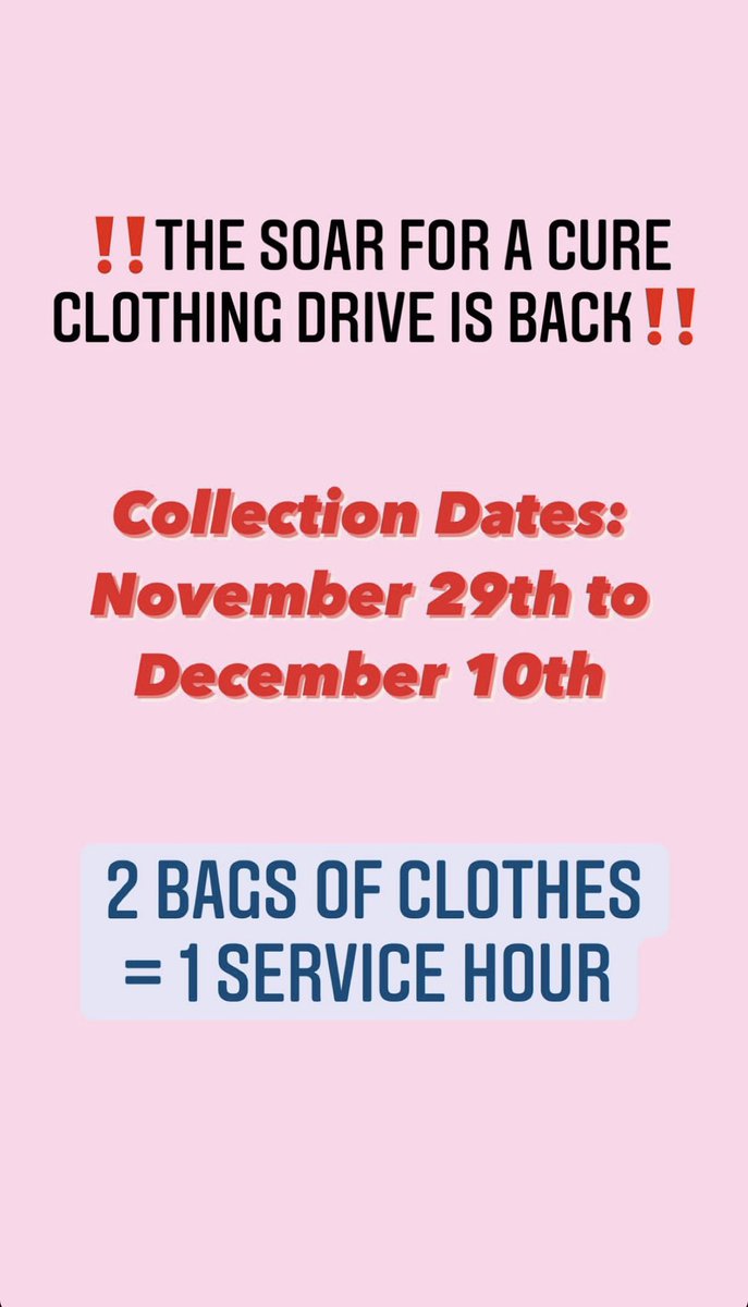 SoarForACure's tweet photo. ATTENTION PVI! The Annual Soar For A Cure clothing drive is approaching! Clean out your closets over thanksgiving break and help us raise money for childhood cancer and @BePositiveFdn ! 💚 https://t.co/fAxLdUBtjy