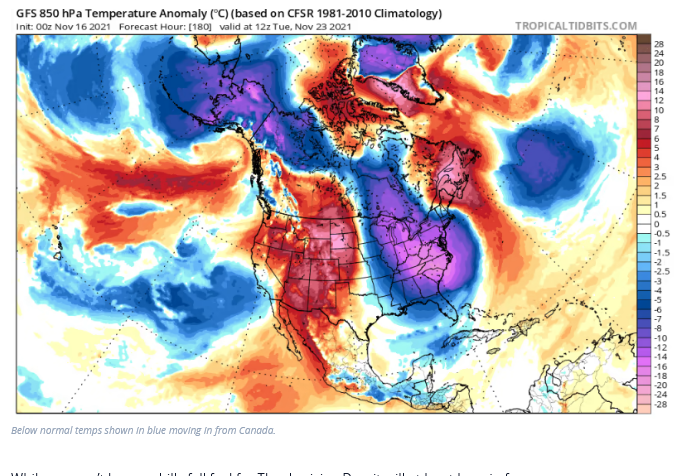HartiaSimo's tweet photo. Kylmenee.
Kylmän aallon on ennustettu ulottuvan Kanadasta Yhdysvaltojen itäosiin aina lähes Floridaan saakka Thanksgiving viikolla.
Lämpötila voi laskea paikoin jopa lähelle -10C.
#sää #marraskuu #Novmber #ilmasto #ilmastokriisi #ilmastonmuutos https://t.co/uV6w4VSkq3