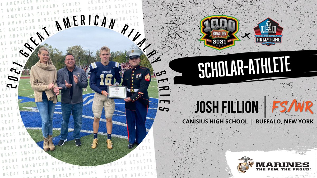 Support Josh Fillion from Canisius High School, as he looks to be named to the 2021 Great American Rivalry Series 𝕾𝖈𝖍𝖔𝖑𝖆𝖗 𝕬𝖙𝖍𝖑𝖊𝖙𝖊 Hall of Fame Team, in partnership with the <a href="/ProFootballHOF/">Pro Football Hall of Fame</a>.

Presented by: <a href="/USMarineCorps/">USMC Recruiting</a>

VOTE HERE ➡️ bit.ly/Josh_Fillion