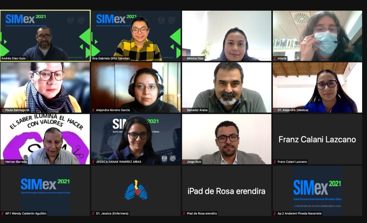 Hoy en el taller pre-congreso #teledebriefing del SIMex2021 del @DICiM_UNAM. Contamos con participantes de Bolivia, España, Perú y México. Gracias a todos.
#simulaciónclínica #educaciónbasadaensimulación #debriefing