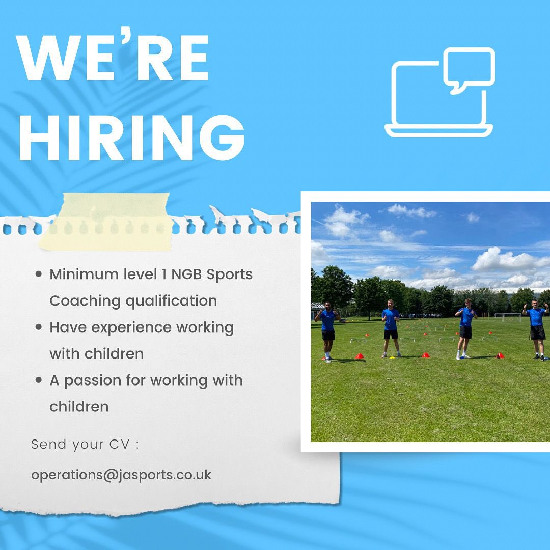 JASCOfficial's tweet photo. We’re looking for enthusiastic and dedicated sports coaches to join our team in 2022. If you’re interested please DM or email operations@jasports.co.uk  We look forward to hearing from you. #hounslow #westlondon #richmond #sportscoach #coach #twickenham #richmond #primaryschool https://t.co/gnG6I67Epz