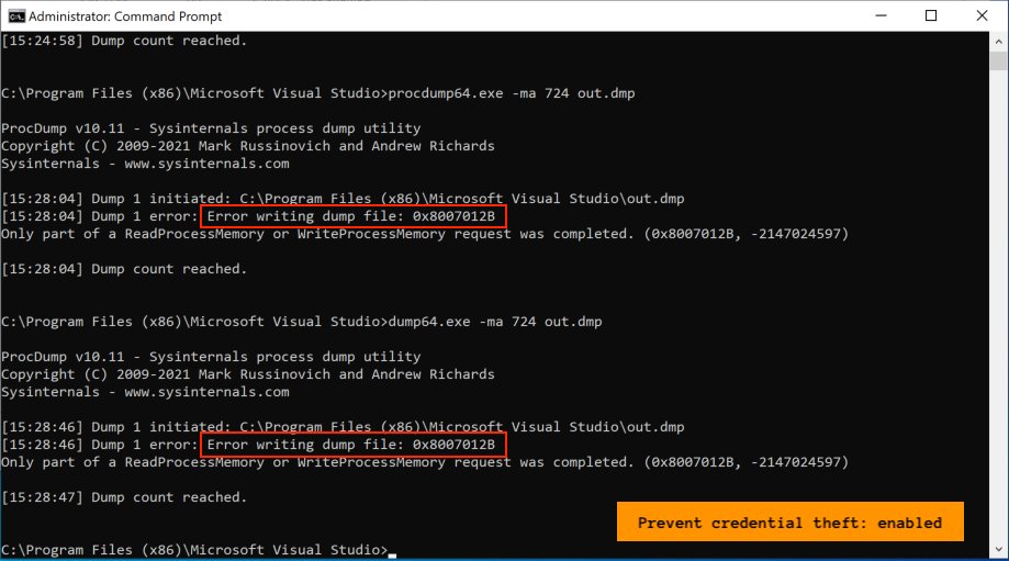 MatGangwer's tweet photo. @BlaineOh @mrd0x Would you be able to validate the policy being applied?

With "Prevent credential theft" enabled, I'm observing LSASS access being blocked as expected. There is not an alert that will pop-up, but no file will be written.

Full Disclosure: I work at Sophos https://t.co/nByzgPEFY5
