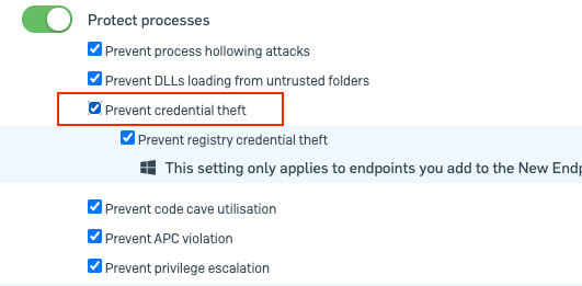 MatGangwer's tweet photo. @BlaineOh @mrd0x Would you be able to validate the policy being applied?

With "Prevent credential theft" enabled, I'm observing LSASS access being blocked as expected. There is not an alert that will pop-up, but no file will be written.

Full Disclosure: I work at Sophos https://t.co/nByzgPEFY5
