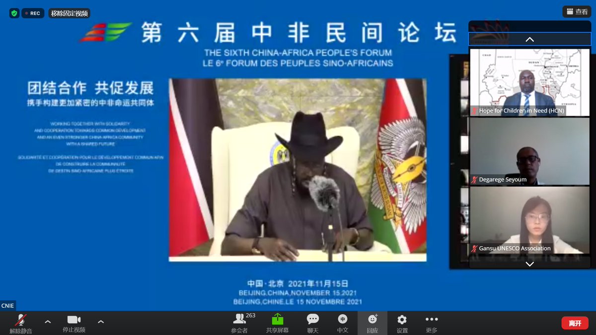 Gatwech86's tweet photo. It was an opportunity to attend the Sixth China-Africa People's Forum on Monday,  November 15, 2021 virtually. H.E. Salva Kiir made speeches through pre-recorded video and H.E. Xi Jinping, General Secretary of the CPCCC made congratulatory remarks through his representative. https://t.co/4I8QrB8RhE