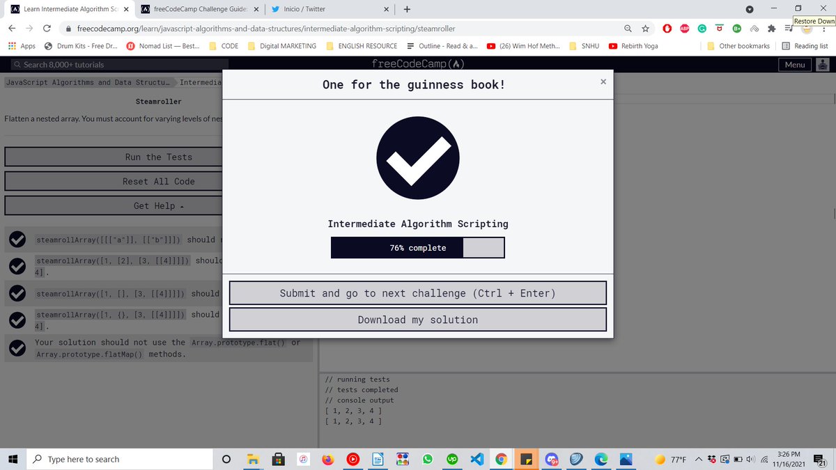 holoproduct's tweet photo. day 67 #100DaysOfCode 

about 75% through the intermediate algorithm scripting course on FreeCodeCamp, it's definitely getting challenging so once I'm done I want to review the basics again.

#BlackTechTwitter #webdev #CodeNewbie https://t.co/PMrtmAoHgB