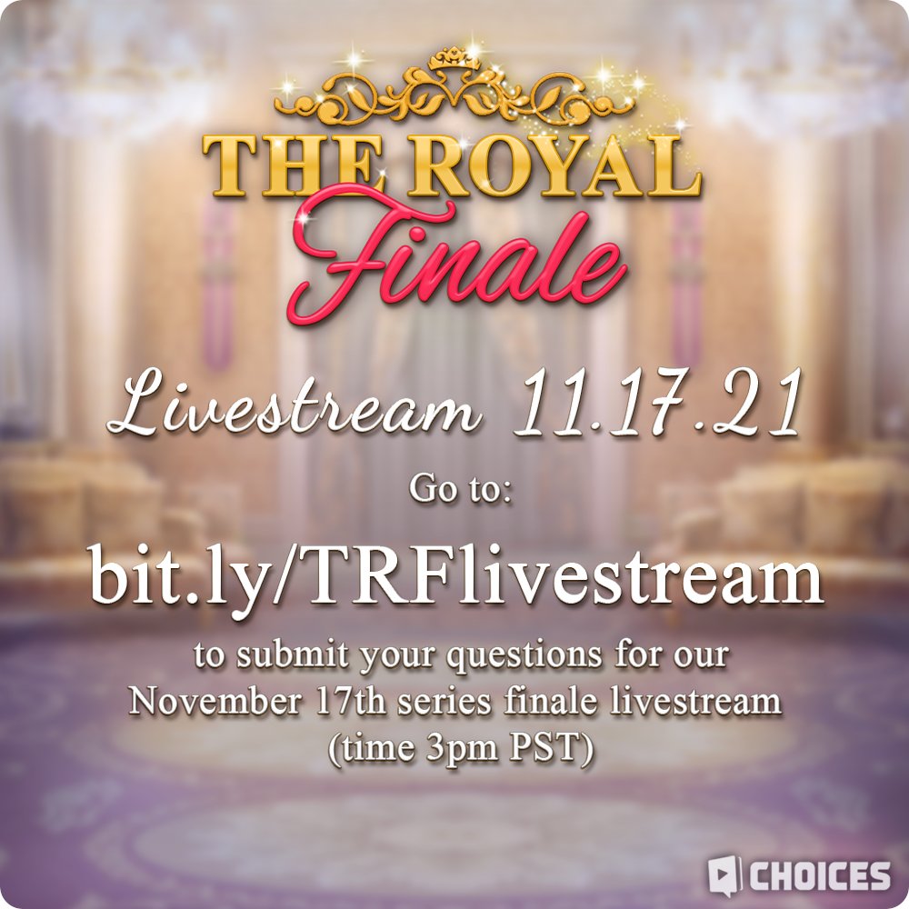PSA 📣  Don't miss out on tomorrow's The Royal Finale livestream celebration on our official Choices Instagram Story! Submit your questions here: bit.ly/TRFlivestream The festivities begin at 3pm PST! 👑