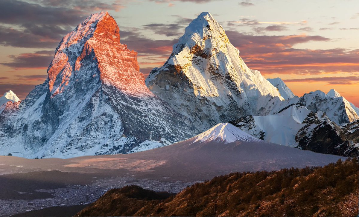 lessdanthree's tweet image. So I decided to mix Mount Everest, Fuji, and Matterhorn and let @Photoshop #NeuralFilters do the rest of the work. I personally like the jungle looking one the most