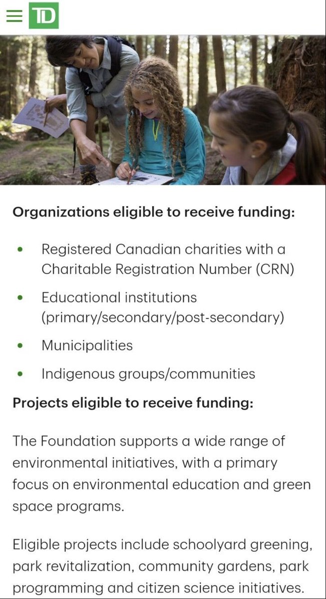 Submissions for the TD Friends of the Environment Grant are due early January 2022.