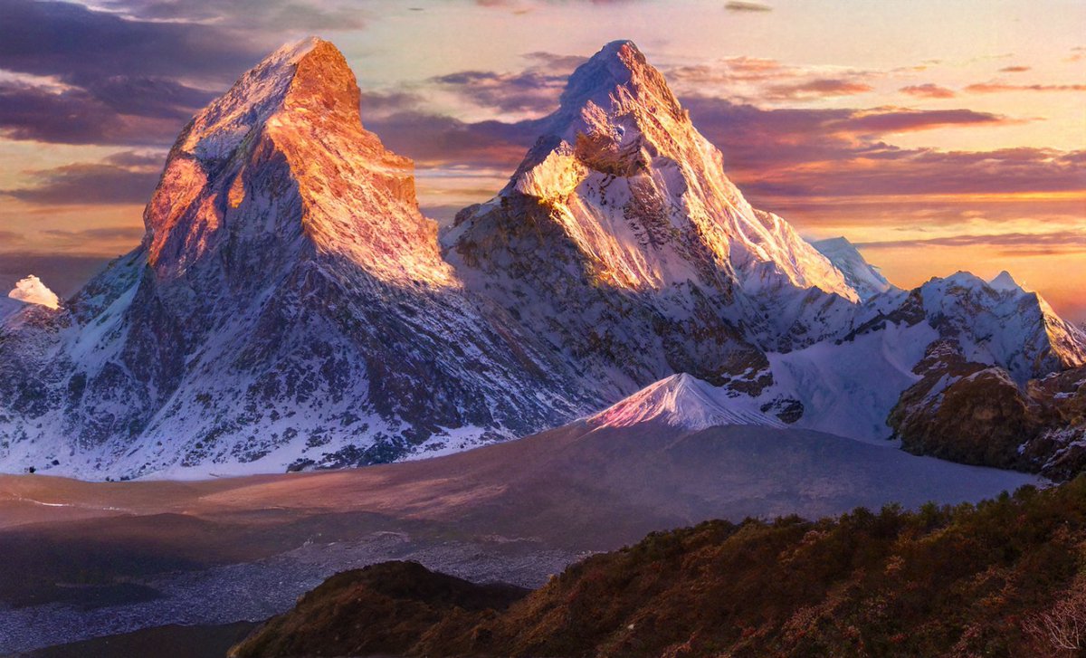 lessdanthree's tweet image. So I decided to mix Mount Everest, Fuji, and Matterhorn and let @Photoshop #NeuralFilters do the rest of the work. I personally like the jungle looking one the most