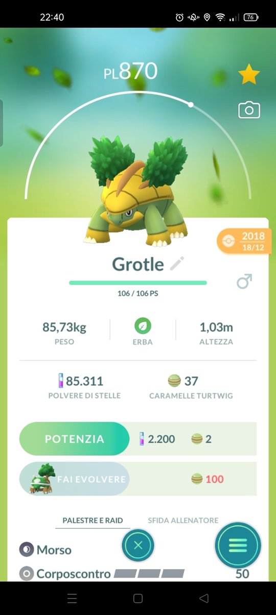 fanyaoi2's tweet photo. Sera. Grazie a tarwig speciale di questa sera🥰, ho potuto fare evolvere grotle in torretta🤩! E ora sono quasi al completo🥳... Se solo trovassi l'altro speciale...uff!😔
#PokemonGO
#PokemonGOItalia
#PokemonGoApp
#GOsnapshot https://t.co/WLZDTK4ZWW