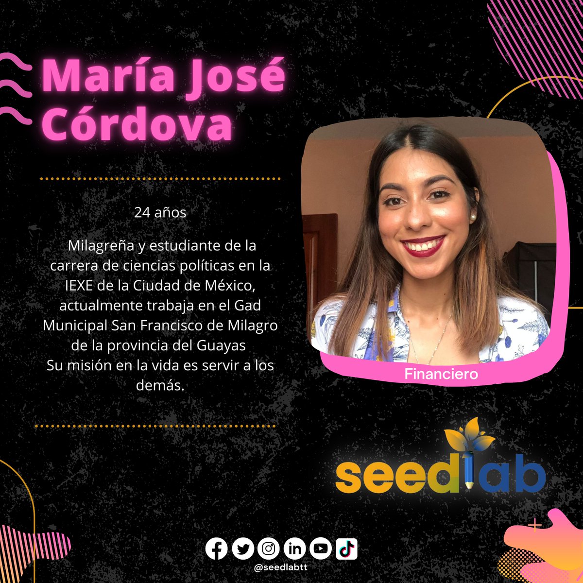 seedlab_ec's tweet photo. Conoce a nuestro equipo📚
María José Córdova, 24 años📝
¡Encargada del área financiera!🧮

#SEEDLab #Ecuador #Educacion #Juventud #ThinkTank https://t.co/FtwcIE16G3