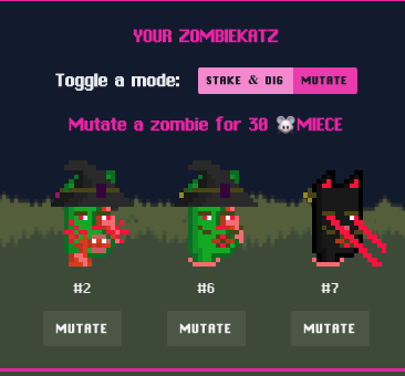 🚨 WE ARE LIVE 🚨

🎉We're still giving away FIVE cMyZombiez to cMyKatz stakers. 

🤘Anyone staking a cMyKat will be entered into a free airdrop drawing. 

(katz, don't overpay, wait until gas is reasonable to mint🙏)