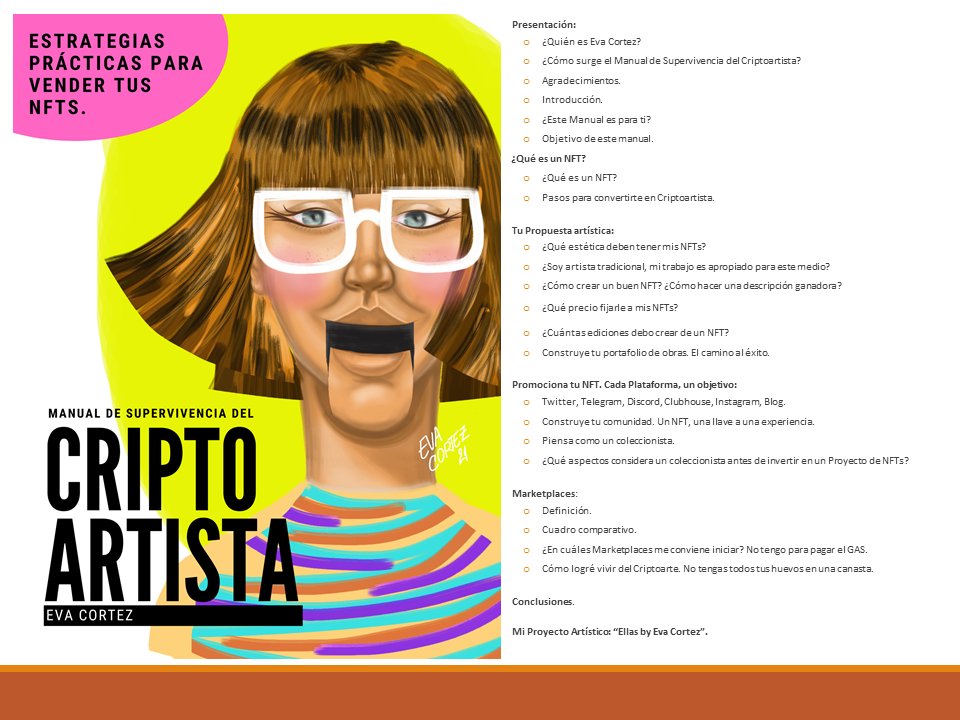 ¿Sabías que sólo el 5% de todas las ventas de NFT provienen de obras producidas por mujeres?  La solución está en la educación inclusiva. "El Manual de Supervivencia del Criptoartista" es un esfuerzo por cerrar esa brecha! evacortezarte.wixsite.com/website/manual… 
#nft #nftartist #nftcommunity