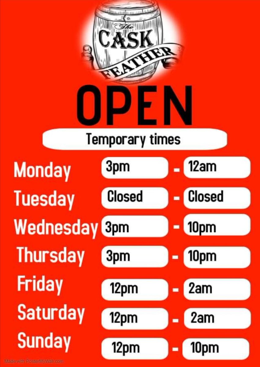Opening times for the Cask and Feather during the Ale Trail

<a href="/TerriHernon/">Cask and Feather</a>