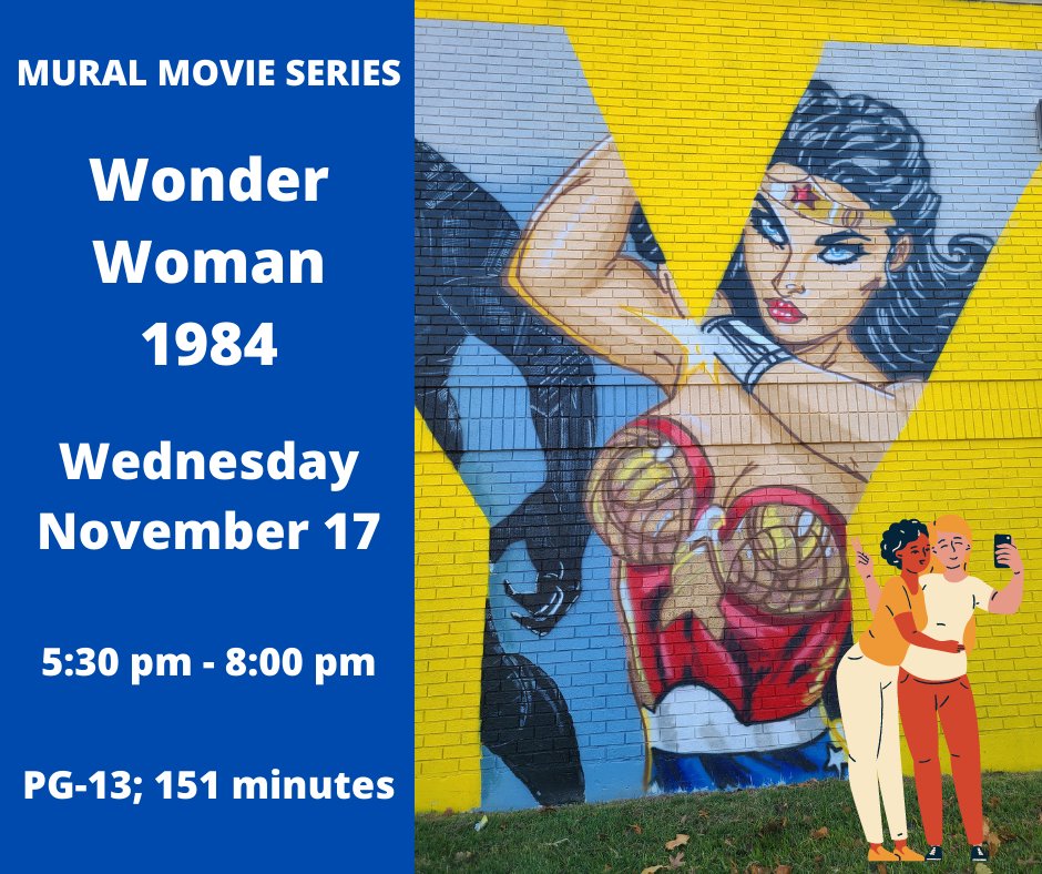 lawtonpubliclib's tweet photo. MURAL MOVIE SERIES: WONDER WOMAN 1984 Wednesday, November 17 @ 5:30 pm – 8:00 pm. 🍿🍿🍿Come watch a movie with us! Take a photo in front of the library mural and tag us on Twitter to be entered to win a copy of WONDER WOMAN 1984. Snacks provided. PG-13; 151 min. https://t.co/3WQ9UTATck